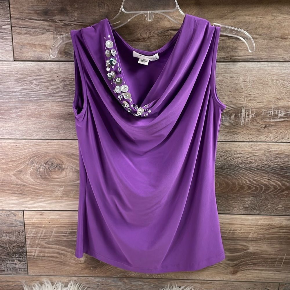 Josephine Studio Petite Ladies Sleeveless Cowl Neckline,Size PXS,Purple & Silver